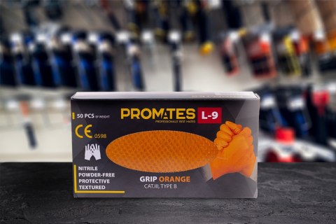 RĘKAWICE NITRYLOWE WZMAC. PROMATES GRIP ORANGE S OP. 50SZT