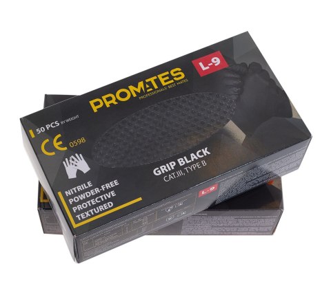 RĘKAWICE NITRYLOWE WZMAC. PROMATES GRIP BLACK XL OP. 50SZT